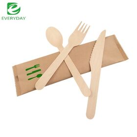 FSC Certified 6 Inch Birch Wood Cutlery Set Biodegradable Disposable Utensils for Eco-Friendly Events