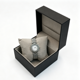 Custom Logo Black Leather Watch Box, Wholesale Velvet Lined Single Watch Packaging Case for Brands, Retailers & Corporate Gifts