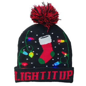 Topi rajut akrilik anak laki-laki, tanpa jahitan, 9GG, 95g/pc (termasuk 6 lampu LED) dengan kaus kaki jacquard & menyala