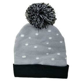 Topi rajut akrilik anak laki-laki dengan lampu LED dan pompom. Tanpa jahitan, 9GG, 95g/pc (termasuk 6 lampu LED) dengan beruang jacquard & "let it glow"