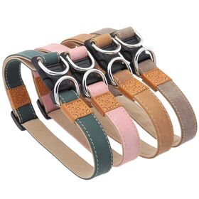 Collier pour Chien Vintage en Cuir PU Color Block - Laisse Anti-évasion pour Animaux de Compagnie, Anti-choc, Corde de Promenade