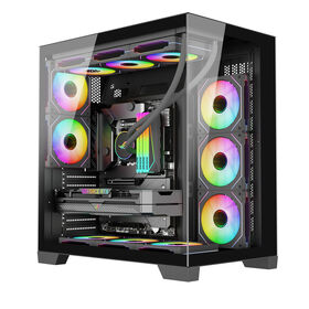 Boîtier ATX Seaview Room Mid-Tower Style Vertical avec Panneau Latéral Transparent et Barre Lumineuse RVB, Support AIO 360mm