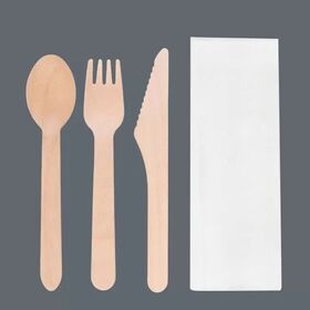 Individually Wrapped Birchwood Cutlery Set 165mm FSC Certified Biodegradable Eco Friendly for Hygienic Catering and Outdoor Dining