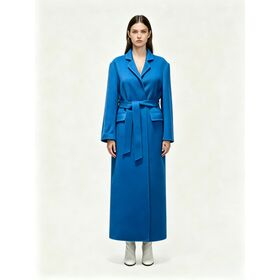 High-End Women Clothes Wholesale Long Slim Bathrope Style Ladies Handmade Double Face Wool Coat with Waist Belt Closure
