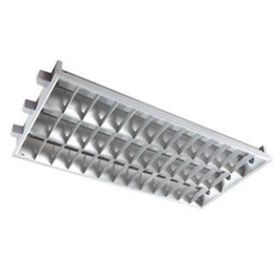 Recessed Grille Lamp: V-shape louver fitting for fluorescent lights.