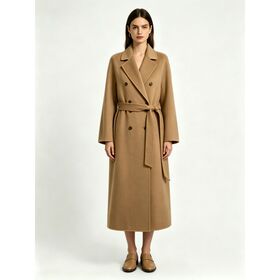 High-End Women Clothing Wholesale Customized Long Straight Lapel Collar Double Breast Ladies Handmade Double Face Wool Coat