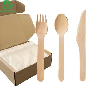 Eco Friendly Wholesale Disposable Wooden Cutlery Set 4-in-1 Biodegradable Fork Knife Spoon Airline Standard Utensils