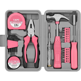 24pc Pink Household DIY Tool Set Women Home Office College Set Home DIY Household Women Lady Tool Set Case Box Bag Hardware