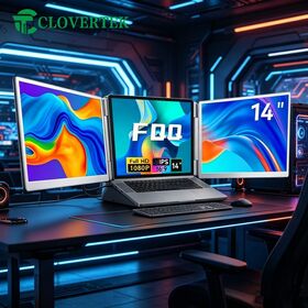 Monitor de pantalla triple portátil para computadora portátil de 14 pulgadas 1200P, rotación de 180 grados, conexión fácil de un cable para oficina y estación de trabajo
