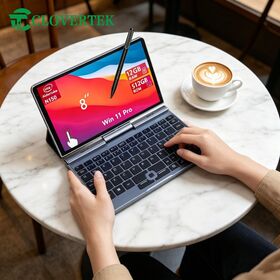 Mini Portátil 2 en 1 con Pantalla Táctil HD de 8 pulgadas, 12GB+512GB, Portátil de Bolsillo con Volteo de 180°, Ligero para Estudiantes, Dibujo y Negocios