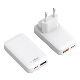 White Slim Foldable adapter UK EU AU Plug wall charger 45W 65W travel charger, the smart choice for tight space
