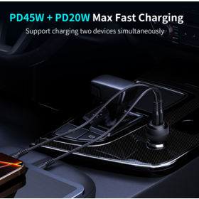 OEM black Slim car charger fast cahrging for laptop and phone at the same time PD 35W Dual ports
