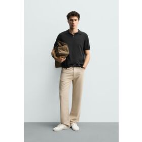 Custom wholesale men's high-quality solid color knitted polo shirt with front button closure, cotton and linen blended fabric