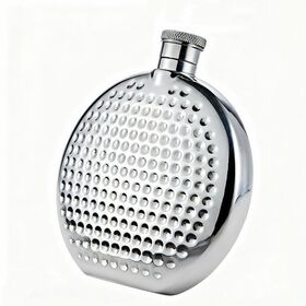 2026 Top Quality British Carving Round Flask Bottle 304 Stainless Steel Silver Smooth Glitter Powder Coated Hip Flask for Liquor