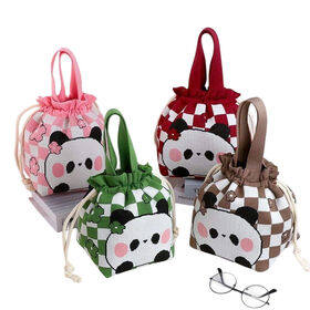 Spring Summer Hit All-Match Bag, Cute Panda Cartoon Knitted Bag, Women's Handbag, Large Capacity Drawstring Bucket Bag