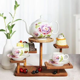 Ensemble SMF Exquis de Théière en Porcelaine Bone China avec Motif Fleur de Pivoine, Tasse et Soucoupe, Service à Café et Thé avec Artisanat par Décalcomanie, Cadeau de Luxe pour Maisons Raffinées