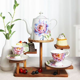 Juego de Taza y Platillo de Porcelana China con Diseño de Peonía de Lujo, Set de Café y Té Cerámico con Asa, Ecológico, 230ml, Estilo Europeo