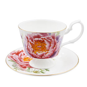Juego de Tazas y Platillos de Porcelana China Ecológica para Café y Té con Diseño de Peonía, Cerámica de 250ml, Uso Diario Sostenible y Regalo para Festividades