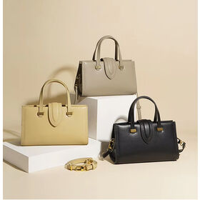 Custom Ladies Trendy Crossbody Tote Handbag White and Yellow Real Leather with Cover Closure for Office Wear