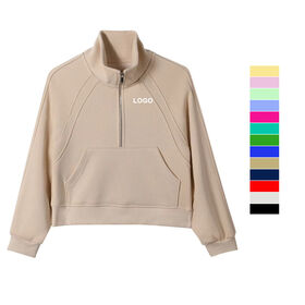 Pullover Streetwear Wanita Custom, Fleece Katun Campuran Bernapas, Fit Oversized, Menutupi Panjang, Leher Corong, Setengah Ritsleting