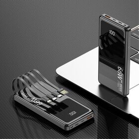 PD 66W Fast Charge Built-in Cable Double USB Type-C Li-Polymer Battery High Capacity 20000mAh power bank