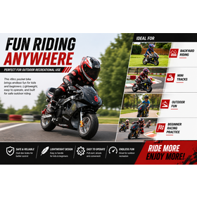 49cc Pocket Bike Mini Motorcycle, Kids Gas Dirt Bike, Mini Racing Bike with 2-Stroke Engine, Pull Start, Pocket Rocket for Outdoor