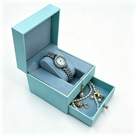 Luxury Velvet Double Layer Drawer Watch Box and Jewelry Organizer Case for Women Wristwatch Bracelet Display Gift Packaging