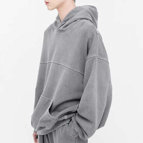 Ácido do homens lavado botão Snap colarinho Hoodie algodão Pullover Plus tamanho branco gota ombro Hoodie de grandes dimensões para homens