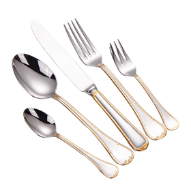En gros De Luxe Moderne Argent Or Fête De Mariage 304 En Acier Inoxydable Couverts Ensemble 5pcs Couteau et Fourchette Ensembles