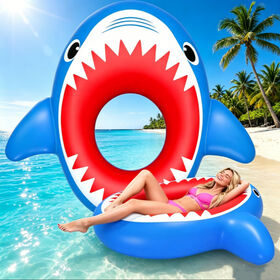 Inflatable blue shark swimming ring amusement equipment, thickened PVC inflatable shark pool float, spot product