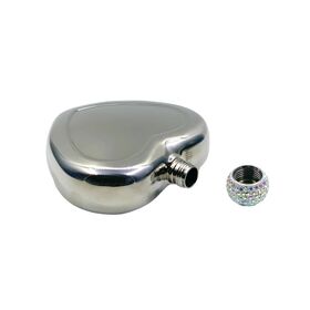 2026 LOW Price Silver Heart Shaped Small Pocket Alcohol Vodka Bottle Mini Hip Flask 7oz with Diamond Cover