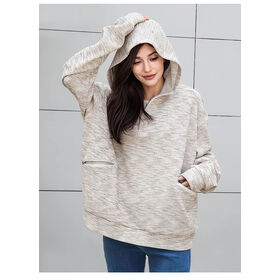 Women's Casual Hooded Pullover Hoodie Zippered Pocket Button Closure Knitted Waffle Fabric Polyester/Cotton Blend Full Sleeves