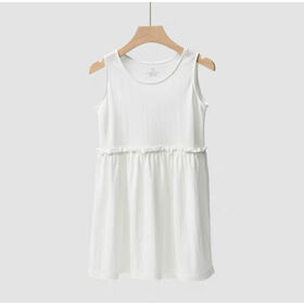 Wholesale Loose Fitting Patchwork Style Pure White Girls' Skin Friendly Sleeveless Lightweight Dress