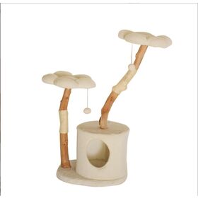 Factory Eco friendly White Flower Wooden Space Capsule Cat Climbing Frame Cat Tree with Scratching Posts Perches