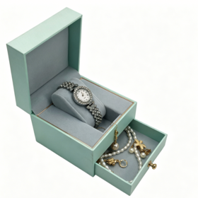 Luxury Double-Layer Watch Box with Drawer, Specialty Paper Exterior, Velvet Pillow & Rose Gold Trim Premium Double-Layer Watch