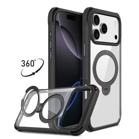 Fundas de teléfono móvil antichoque TPU PC para iPhone 17 con soporte de círculo central y botón metálico negro