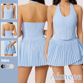 Golf Clothes Women Activewear Two Piece Skirt and Backless Top Tennis Set