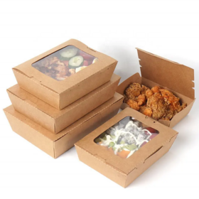 Lebensmittelechte, recycelte braune Kraftpapier-Verpackungsbox zum Mitnehmen für Restaurants, faltbare Lunchbox für Salat und Sandwiches
