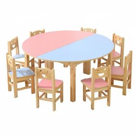 2026 Factory Wholesale Solid Wood Study Table Chair Set Childcare Baby Nursery Furniture Wooden Preschool Table And Chair