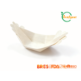 FSC Certified Biodegradable Disposable Wooden Boat Plates, Food Grade for Snack & Dessert