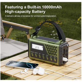 Hand Crank Radio DAB+/FM, Portable Emergency Radio 12000 mAh with 8500 mm Solar Panel & 650 mA Crank, Digital Radio with Bluetooth