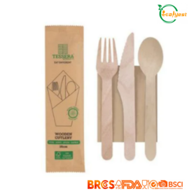 Wholesale Biodegradable Wooden Cutlery Set 3-in-1 (Knife, Fork, Spoon)