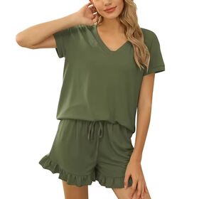 Summer Breathable Casual Set Thin Skin Friendly Solid Color Women's Short Sleeve Home Two Piece Set