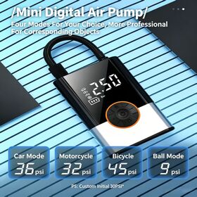 Portable Car Tire Inflator, 12V DC Air Compressor with Digital Pressure Gauge, LED Light, Auto Shutoff