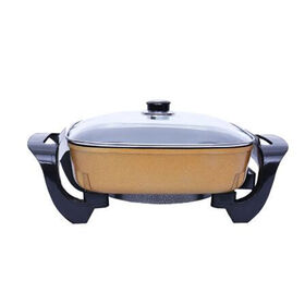 Square Electric Skillet Pizza Pan with Golden Finish, Ideal for Cooking Delicious Pizzas