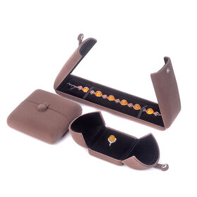 Luxury Brown Velvet Jewelry Presentation Box, Double-Open Style for Fine Jewelry & Wedding Gifts for Necklaces, Pendants & Bridal