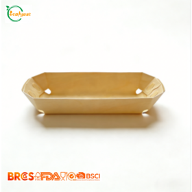 FSC Certified Medium Disposable Wooden Tray, Food Grade, Greaseproof, Custom Logo Supported