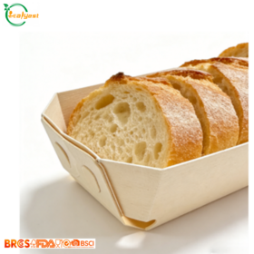 FSC Certified Medium Disposable Wooden Tray, Food Grade Greaseproof Tray with Custom Logo, Factory Wholesale