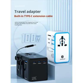 Kantravel 100W GaN III USB C PD Fast Charging Travel Adapter Em Todo o Mundo Tudo em Um Plug Universal com 3C1A para Laptop Phone