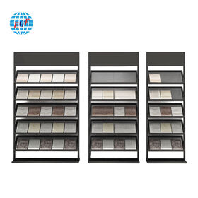 Professional Powder Coated Metallic Heavy Duty Slant Shelf Display Rack 5 Tier For Tile and Wood Floor
